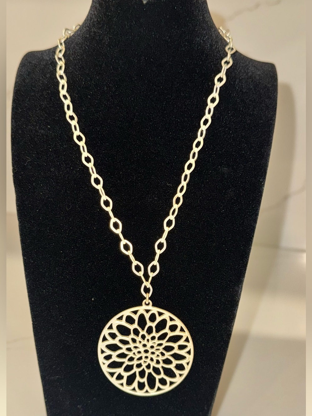 Argento Vivo Brushed Silver Floral Cutout Medallion-Style Boho Pendant Necklace